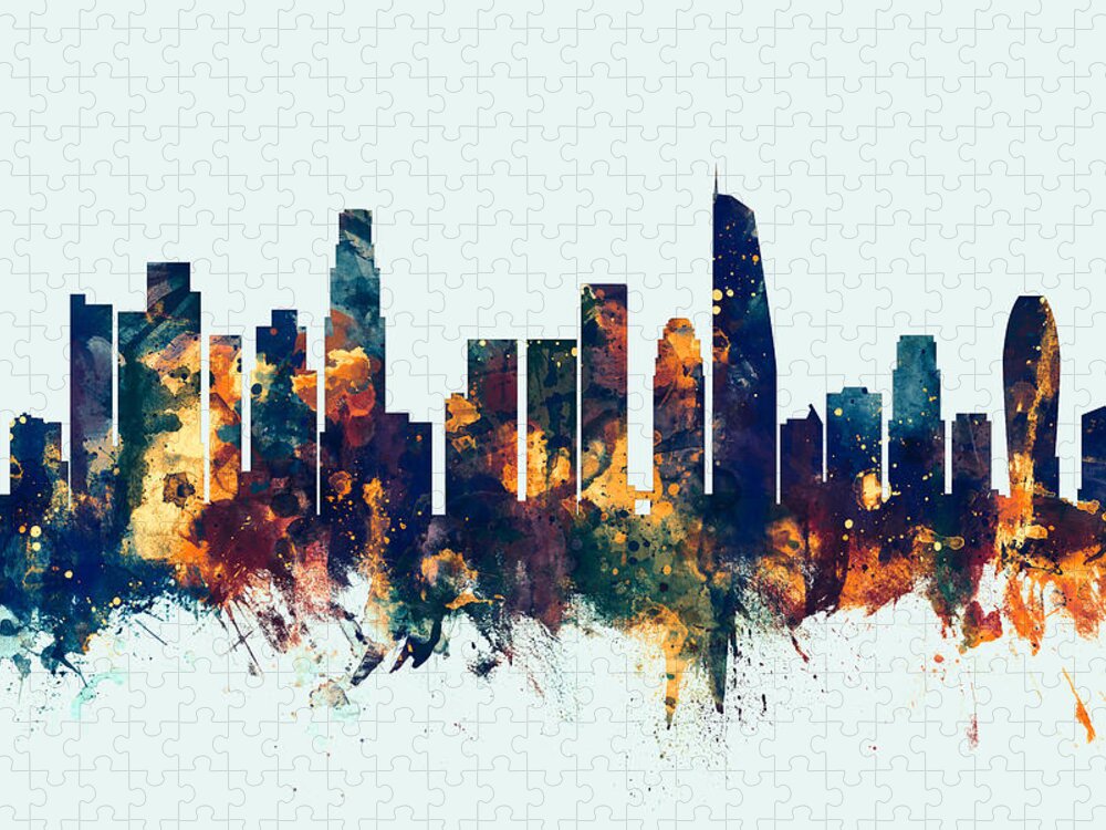 Los Angeles Puzzle featuring the digital art Los Angeles California Skyline by Michael Tompsett