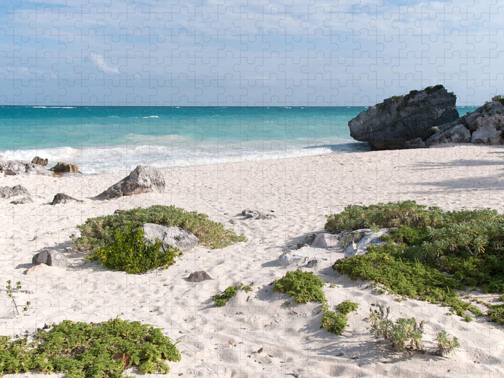 Mexico Quintana Roo Jigsaw Puzzle featuring the digital art Tulum Ruins #19 by Carol Ailles
