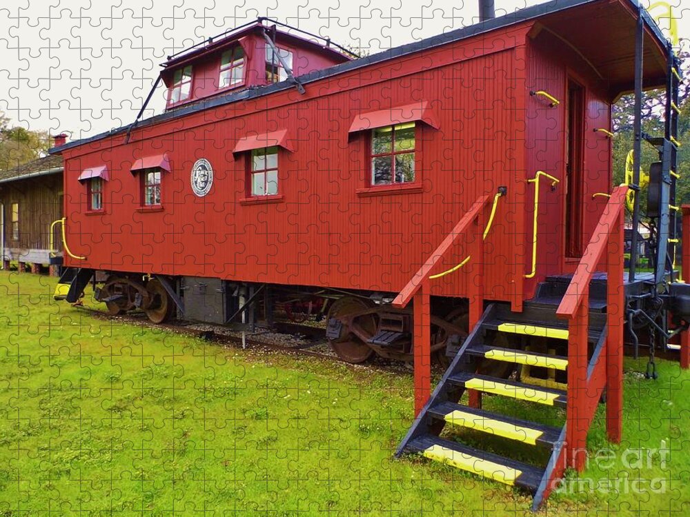 Caboose Jigsaw Puzzle featuring the photograph 1917 Red Caboose by D Hackett