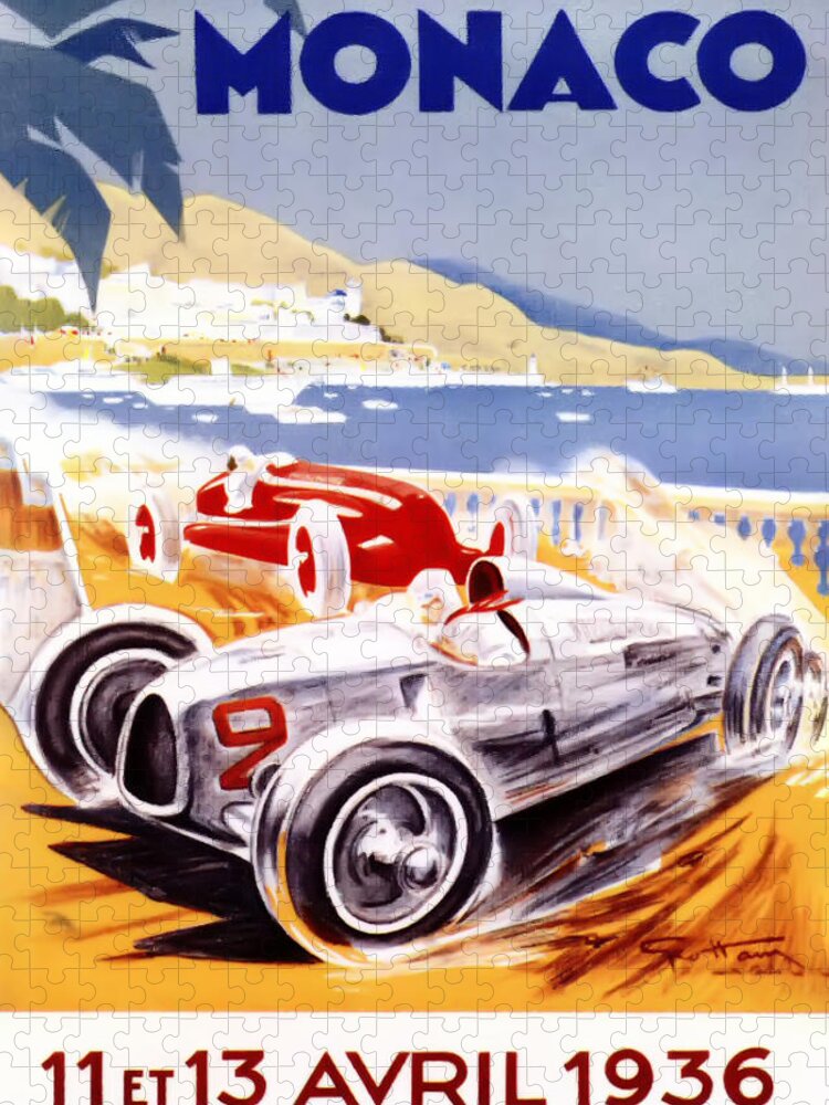 F1 Jigsaw Puzzle featuring the digital art 1936 F1 Monaco Grand Prix by Georgia Fowler