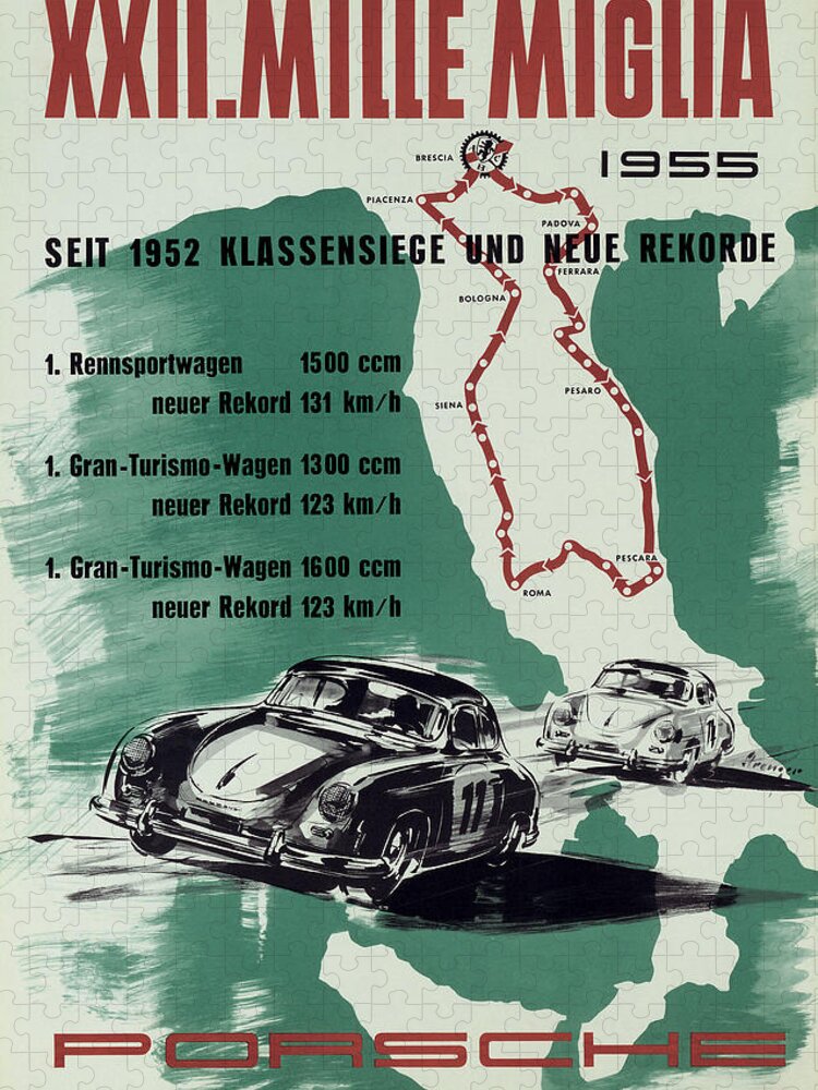 1955 Xxii Mille Miglia Jigsaw Puzzle featuring the photograph 1955 Mille Miglia Porsche Poster by Georgia Clare