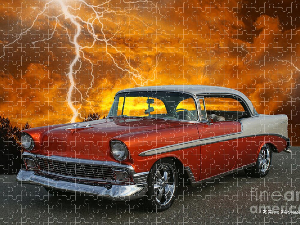 Cars Jigsaw Puzzle featuring the photograph 1956 Chevy Belair Mission Lightening Storm by Randy Harris