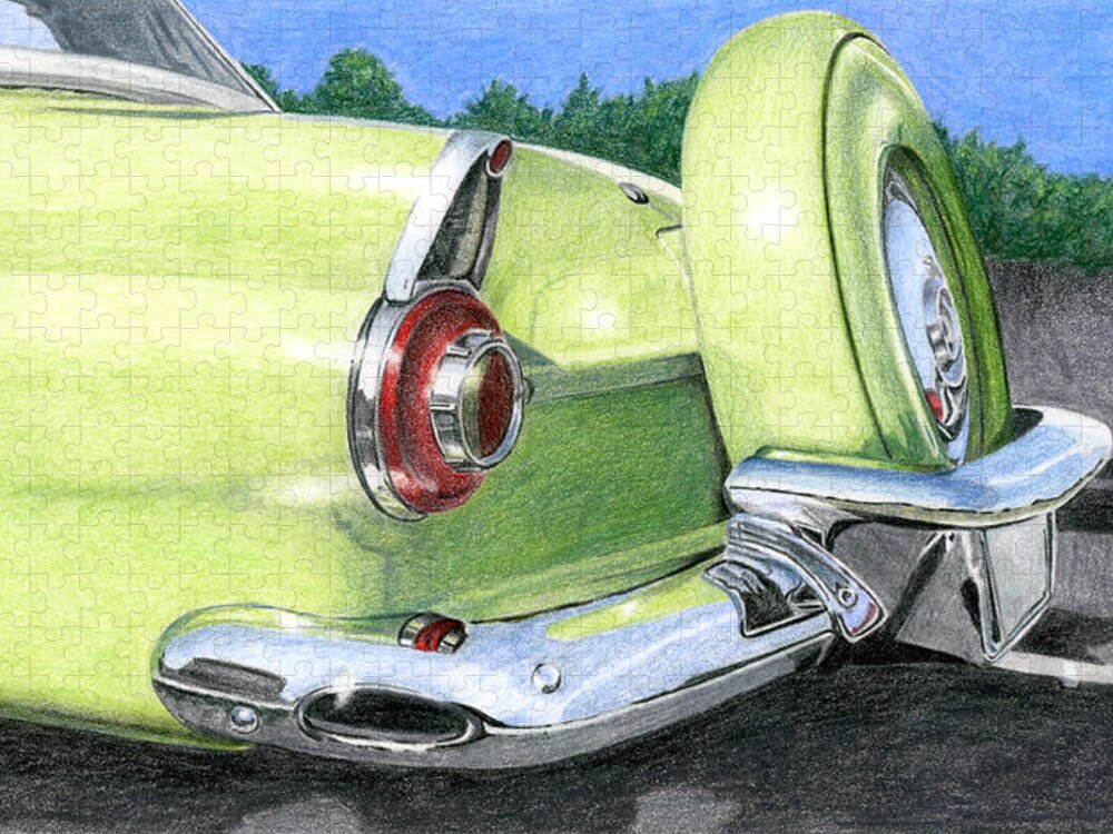 Classic Jigsaw Puzzle featuring the drawing 1956 Ford Thunderbird by Rob De Vries