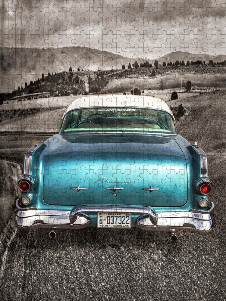 1956 Jigsaw Puzzle featuring the photograph 1956 Pontiac Drive in the Country Selected Color by Debra and Dave Vanderlaan