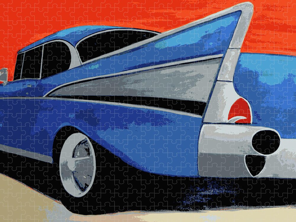 Chevy Jigsaw Puzzle featuring the painting 1957 Chevy Bel Air by Katy Hawk