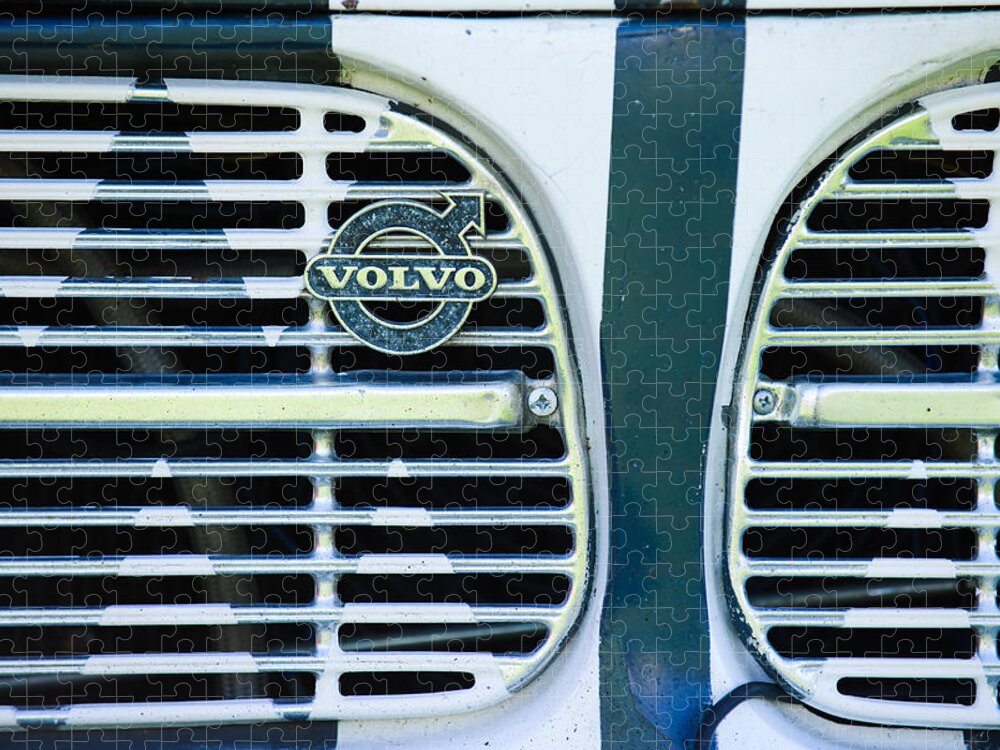 1966 Volvo Amazon 122s Grille Emblem Jigsaw Puzzle featuring the photograph 1966 Volvo Amazon 122S Grille Emblem -1505c by Jill Reger