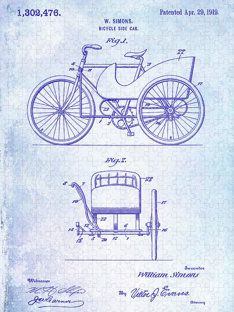 Velocipede Patent Jigsaw Puzzle featuring the photograph 1919 Bicycle Patent #3 by Jon Neidert