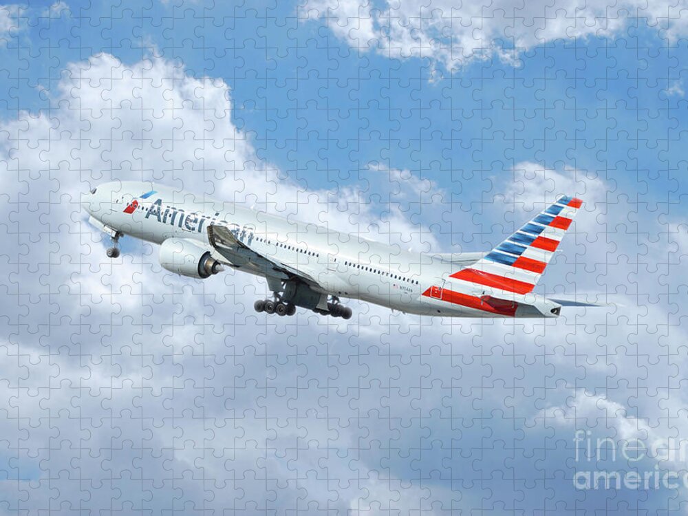 Boeing Jigsaw Puzzle featuring the digital art American Airlines Boeing 777 by Airpower Art