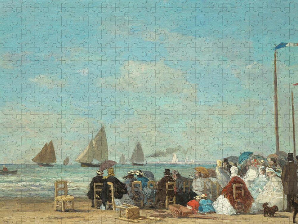 Eugene Boudin Jigsaw Puzzle featuring the painting Beach Scene At Trouville #2 by Eugene Boudin