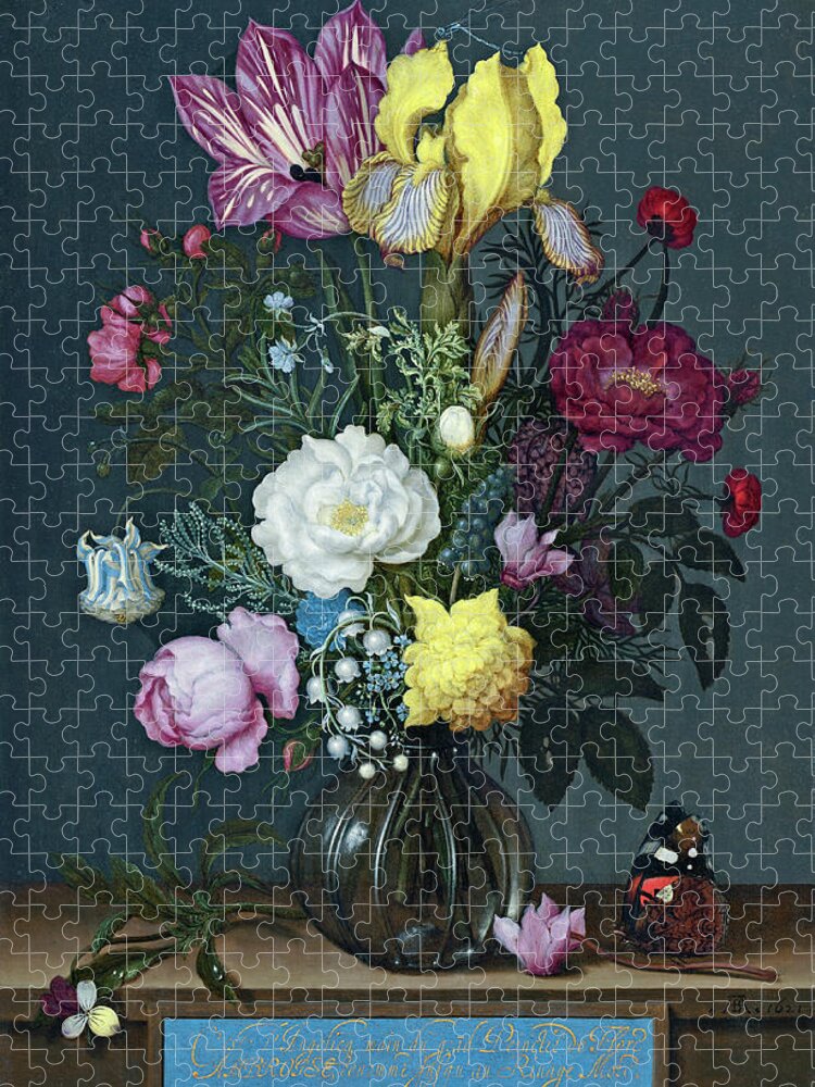 Ambrosius Bosschaert The Elder Jigsaw Puzzle featuring the painting Bouquet of Flowers in a Glass Vase #1 by Ambrosius Bosschaert the Elder