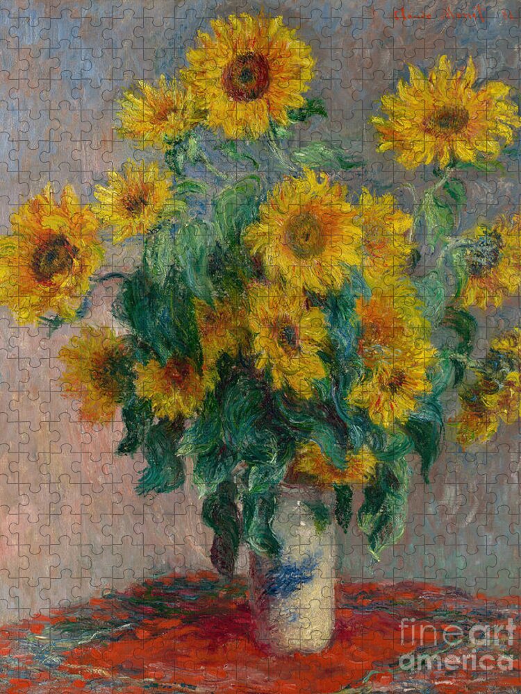 Monet Jigsaw Puzzle featuring the painting Bouquet of Sunflowers by Claude Monet