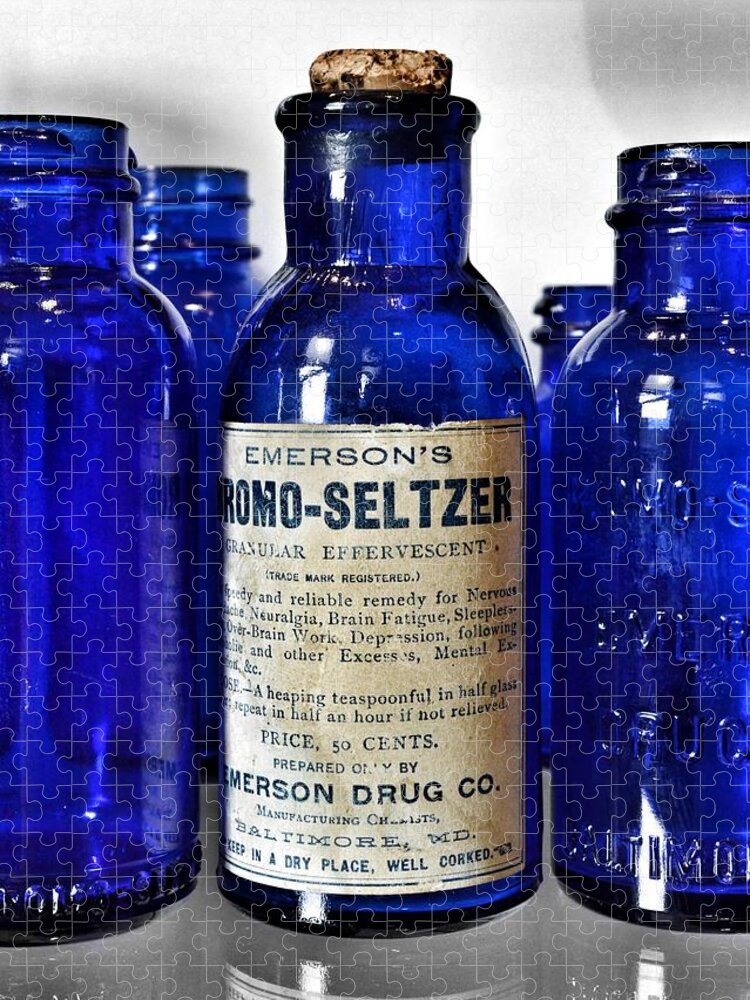 Bromo Seltzer Vintage Glass Bottles Jigsaw Puzzle featuring the photograph Bromo Seltzer Vintage Glass Bottles Collection #2 by Marianna Mills