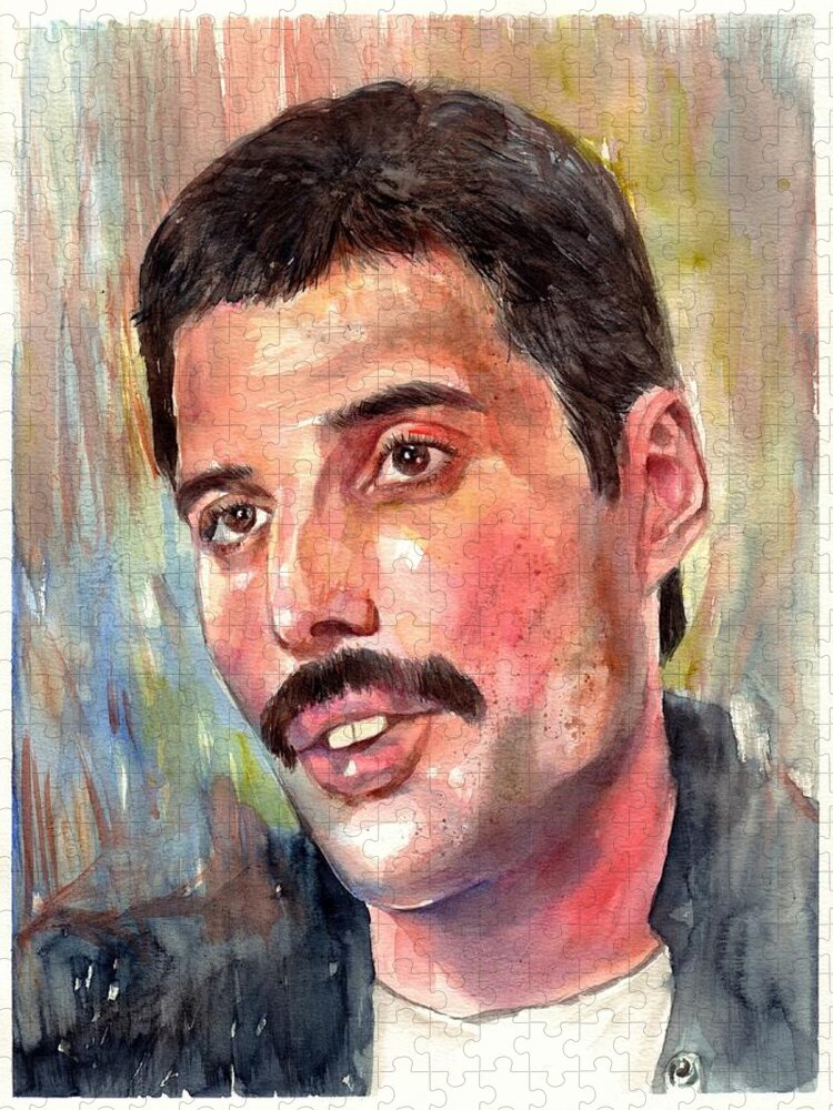 Freddie Jigsaw Puzzle featuring the painting Freddie Mercury portrait #2 by Suzann Sines