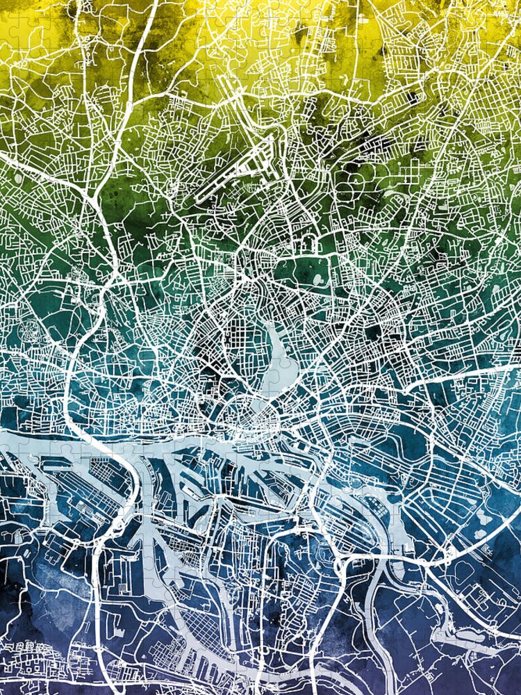 Hamburg Jigsaw Puzzle featuring the digital art Hamburg Germany City Map #2 by Michael Tompsett