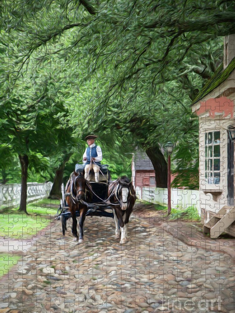 Reconstruction Jigsaw Puzzle featuring the digital art Horse Drawn Wagon #2 by Ed Taylor