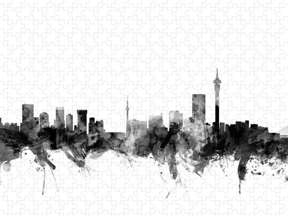 City Skyline Jigsaw Puzzle featuring the digital art Johannesburg South Africa Skyline #2 by Michael Tompsett
