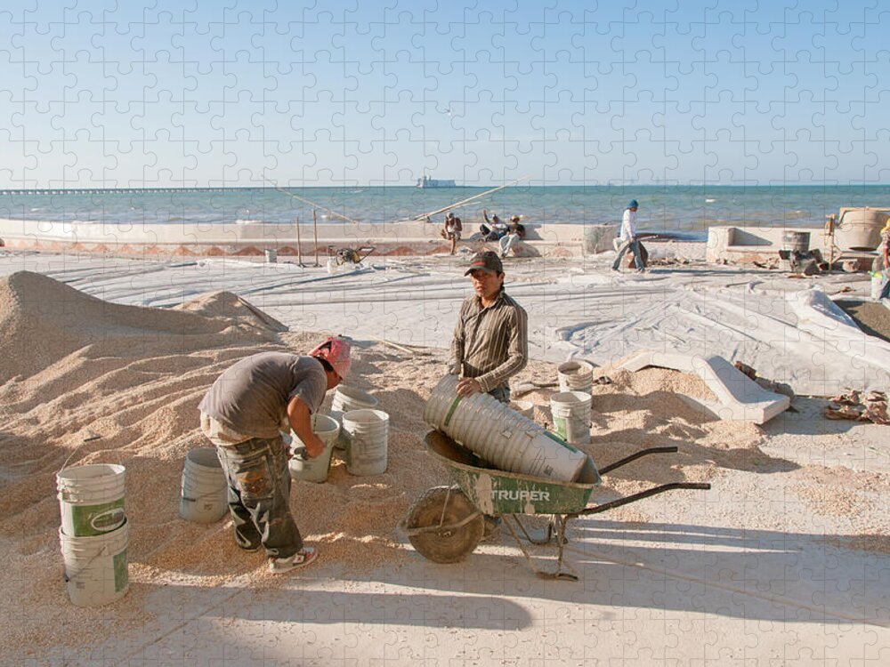 Mexico Yucatan Jigsaw Puzzle featuring the digital art Men at Work in Progresso #2 by Carol Ailles