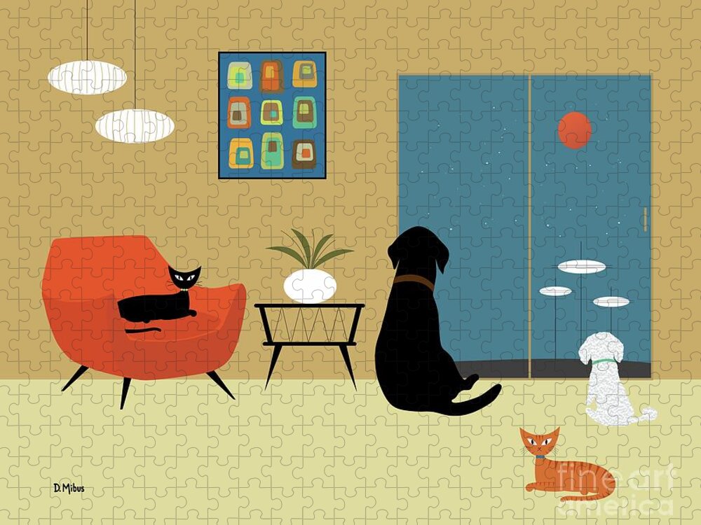 Mid Century Jigsaw Puzzle featuring the digital art Mid Century Modern Animals by Donna Mibus