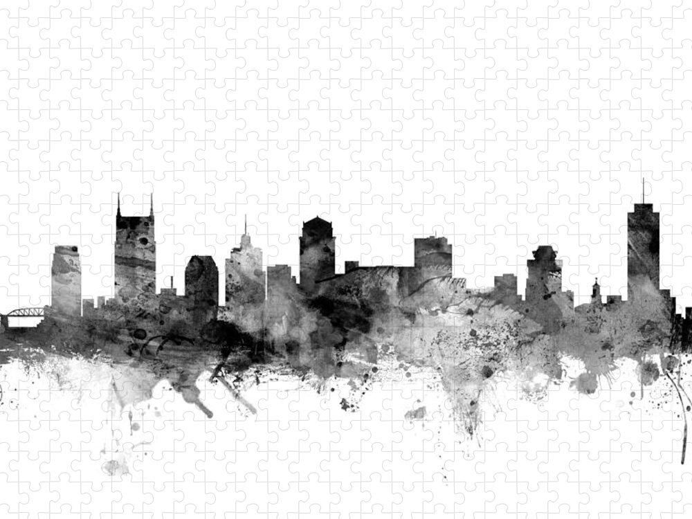 United States Jigsaw Puzzle featuring the digital art Nashville Tennessee Skyline #2 by Michael Tompsett