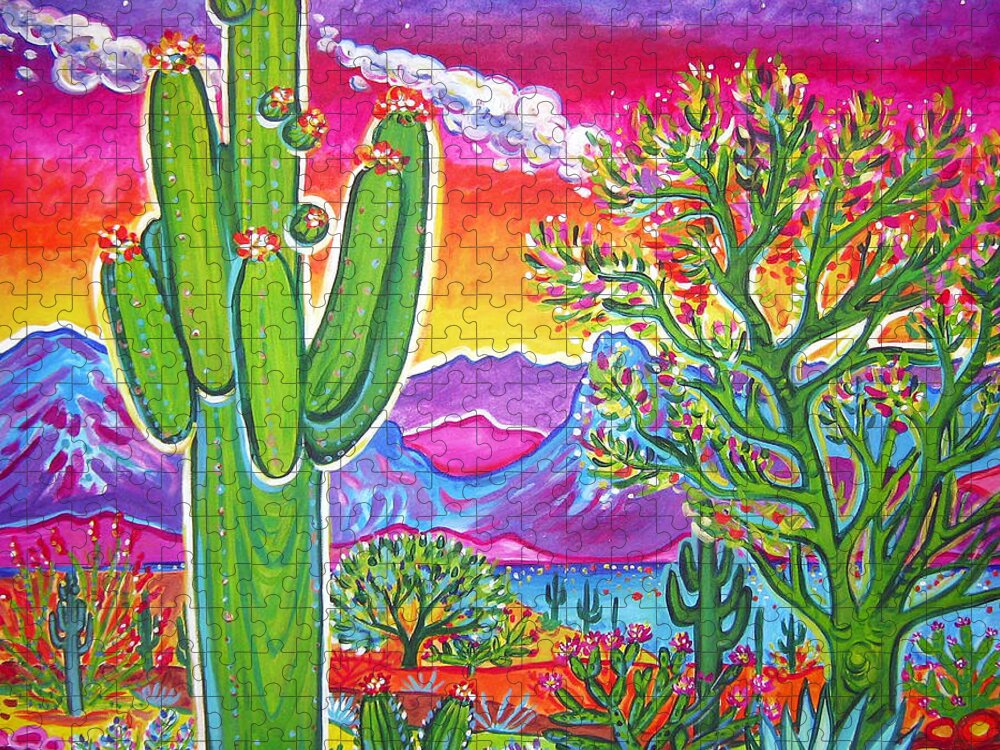 Rachel Houseman Jigsaw Puzzle featuring the painting Thompson Peak Sunset by Rachel Houseman