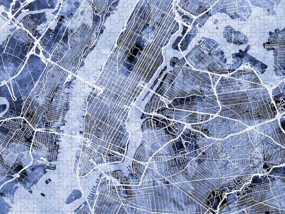 New York Jigsaw Puzzle featuring the digital art New York City Street Map by Michael Tompsett