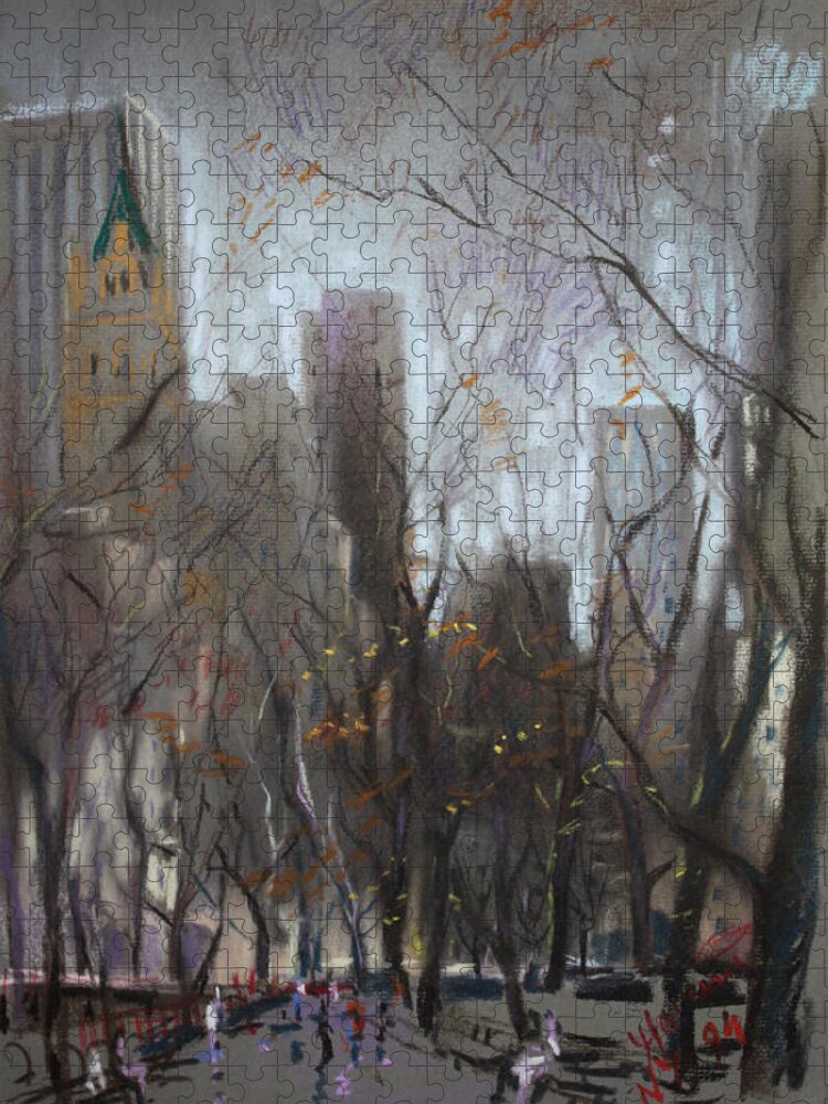 Ny City Jigsaw Puzzle featuring the pastel NYC Central Park #2 by Ylli Haruni