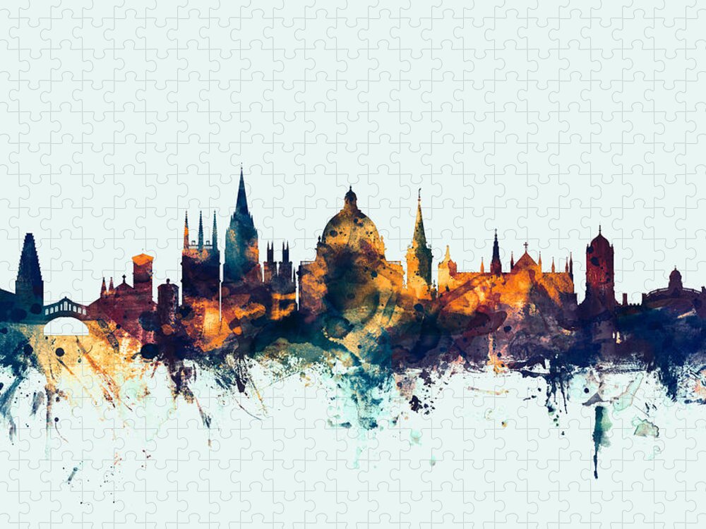 City Jigsaw Puzzle featuring the digital art Oxford England Skyline #2 by Michael Tompsett