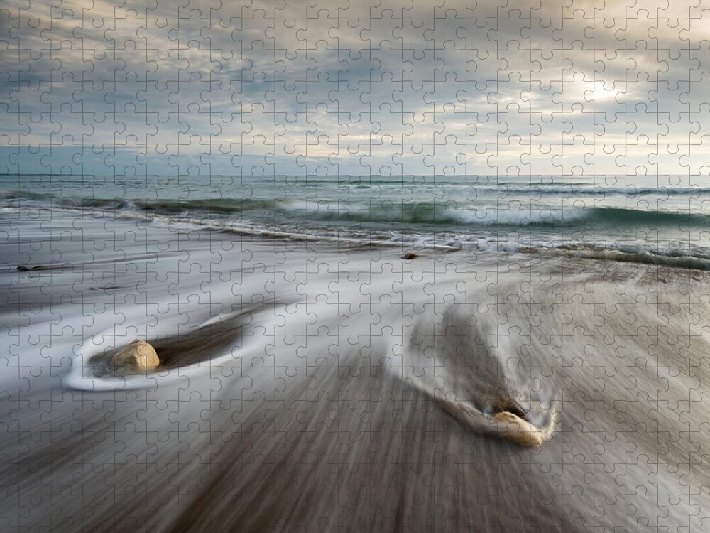 Coastline Jigsaw Puzzle featuring the photograph Pebbles in the beach and flowing sea water #3 by Michalakis Ppalis
