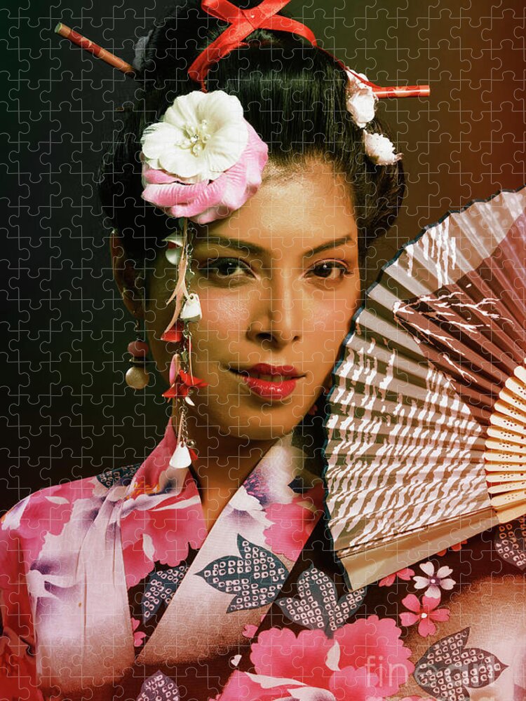 Japanese Jigsaw Puzzle featuring the photograph Portrait of Young Japanese Lady #2 by Kiran Joshi