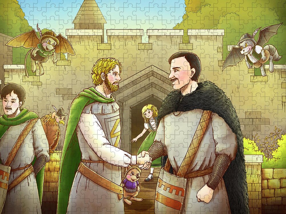 Robin Hood Jigsaw Puzzle featuring the painting Robin Hood and the Captain of the Guard #2 by Reynold Jay