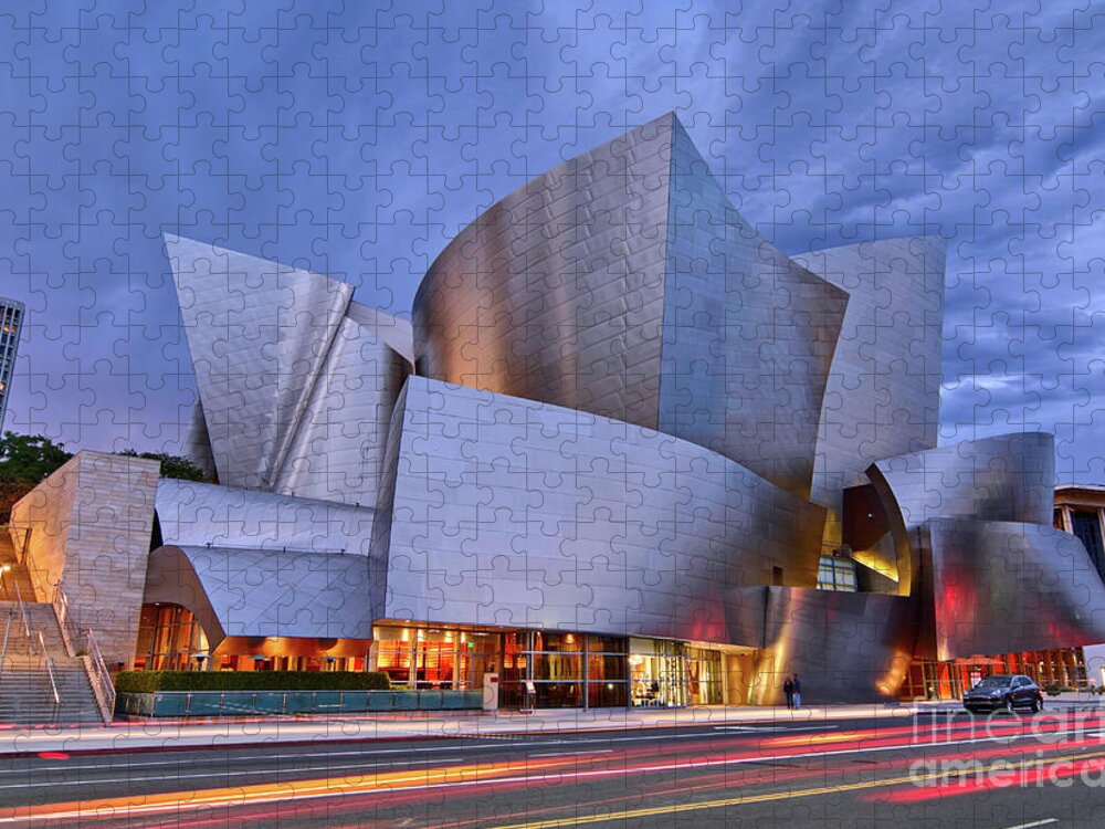 Walt Disney Concert Hall Jigsaw Puzzle featuring the photograph Sunset at the Walt Disney Concert Hall in Downtown Los Angeles. #2 by Jamie Pham