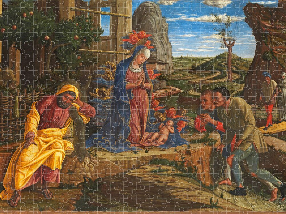 Andrea Mantegna Jigsaw Puzzle featuring the painting The Adoration of the Shepherds #4 by Andrea Mantegna