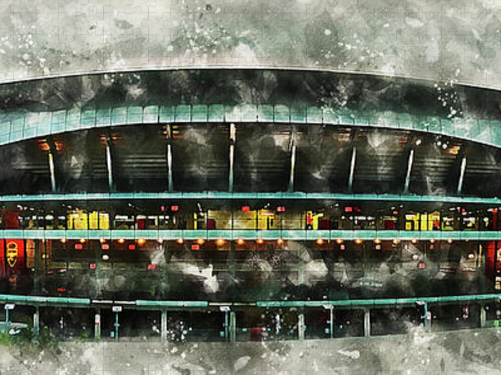 The Emirates Stadium Jigsaw Puzzle featuring the digital art The Emirates Stadium by Airpower Art