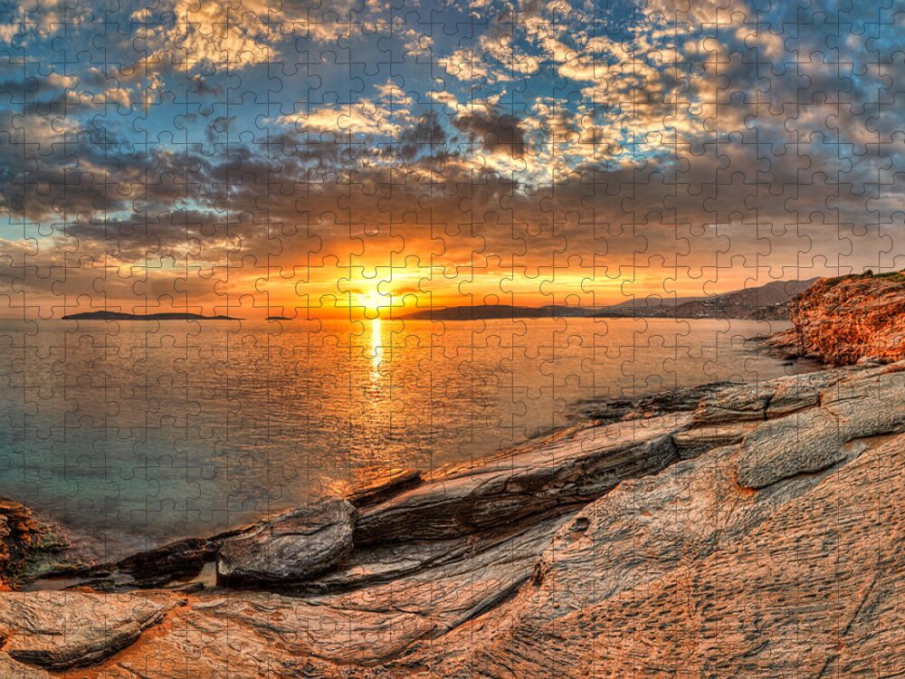 Sunset Jigsaw Puzzle featuring the photograph The sunset in Andros - Greece #2 by Constantinos Iliopoulos