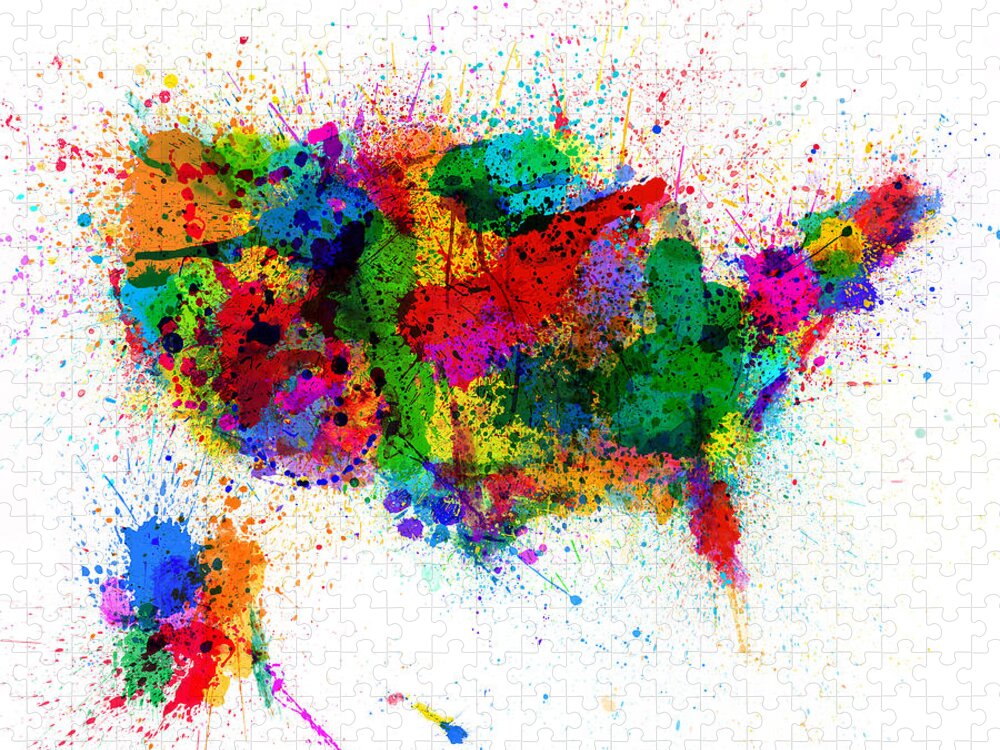 Usa Map Jigsaw Puzzle featuring the digital art United States Paint Splashes Map #2 by Michael Tompsett