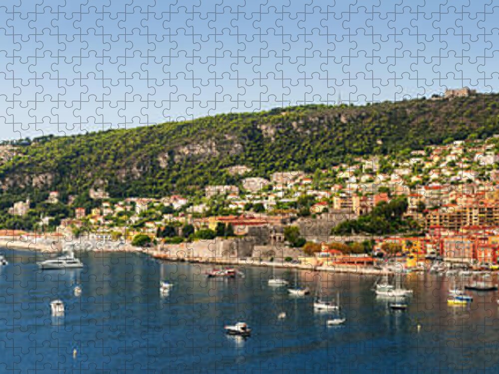 Villefranche-sur-mer Jigsaw Puzzle featuring the photograph Villefranche-sur-Mer and Cap de Nice on French Riviera 1 by Elena Elisseeva