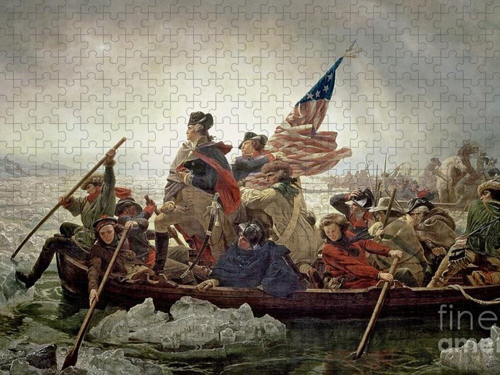 American War Of Independence Jigsaw Puzzle featuring the painting Washington Crossing the Delaware River by Emanuel Gottlieb Leutze