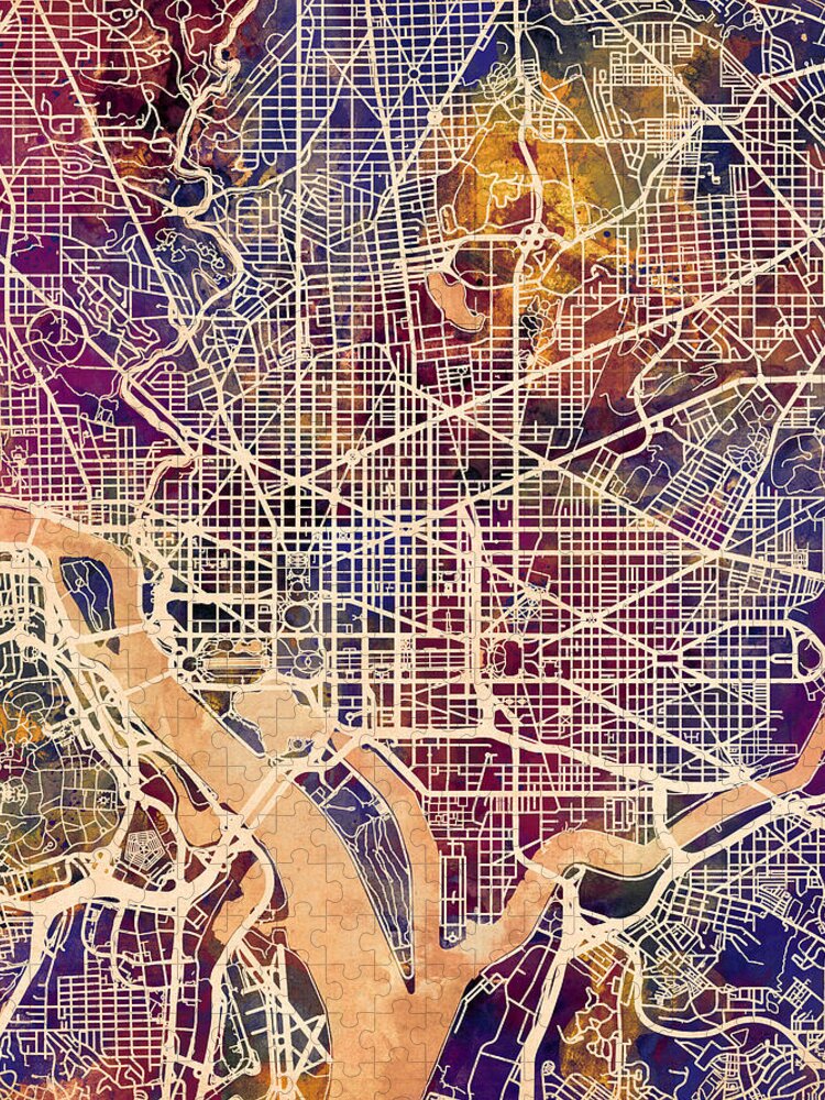 Street Map Jigsaw Puzzle featuring the digital art Washington DC Street Map by Michael Tompsett