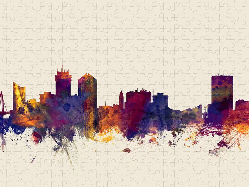 City Jigsaw Puzzle featuring the digital art Wichita Kansas Skyline #2 by Michael Tompsett