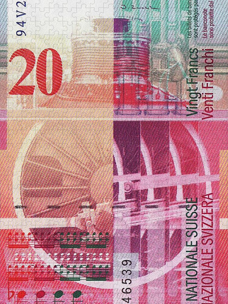 'paper Currency' By Serge Averbukh Jigsaw Puzzle featuring the digital art 20 Swiss Franc Bill by Serge Averbukh