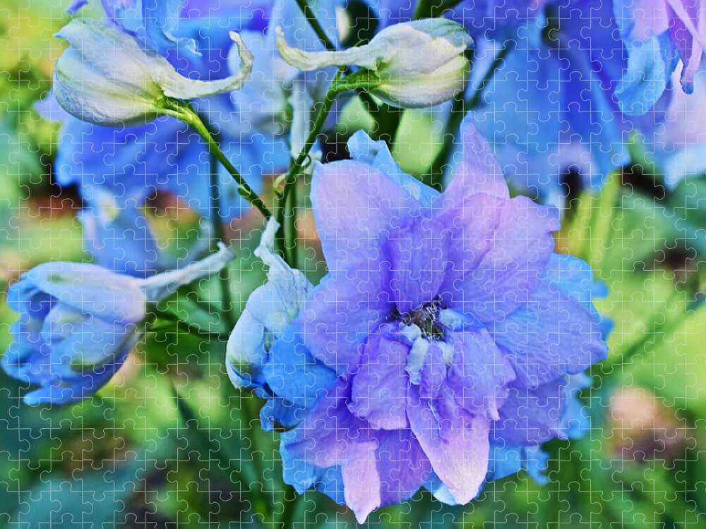 Larkspur Jigsaw Puzzle featuring the photograph 2015 Mid September at the Garden Larkspur 2 by Janis Senungetuk