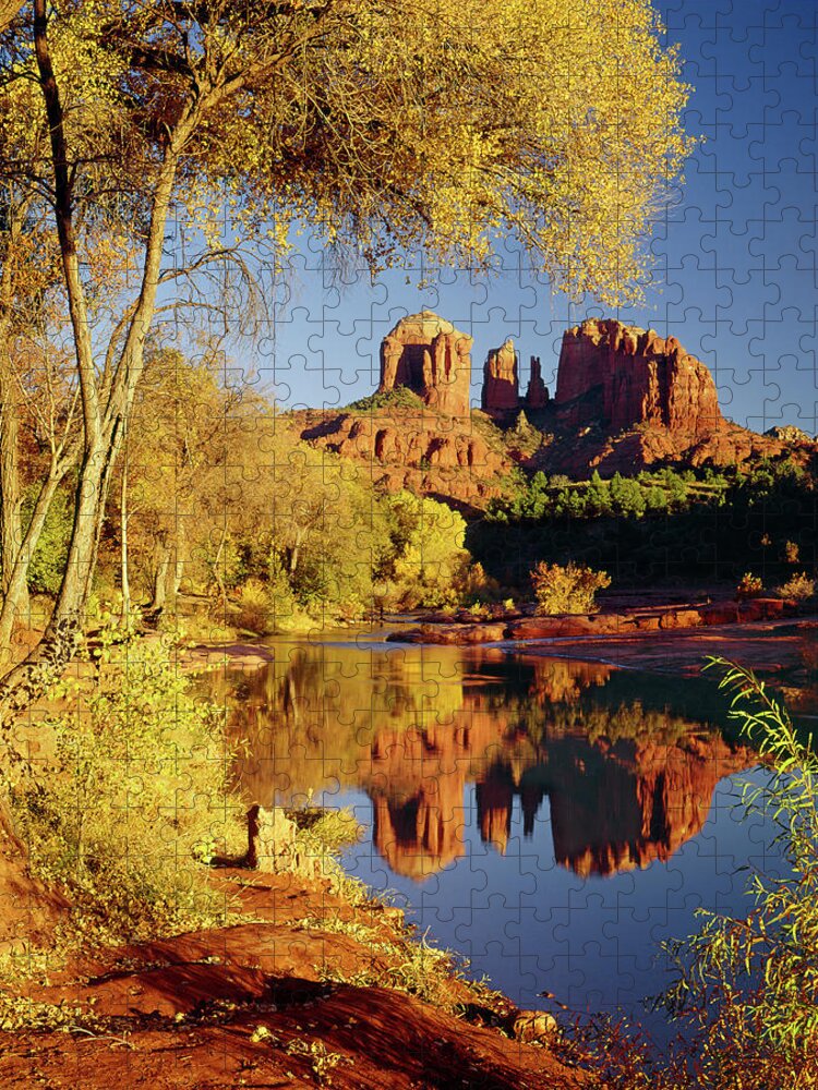 Sunset Jigsaw Puzzle featuring the photograph 213509-V Red Rock Crossing by Ed Cooper Photography