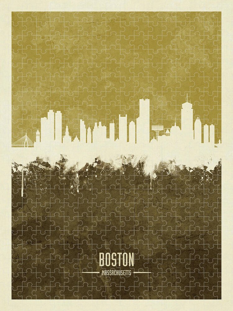 Boston Jigsaw Puzzle featuring the digital art Boston Massachusetts Skyline #25 by Michael Tompsett