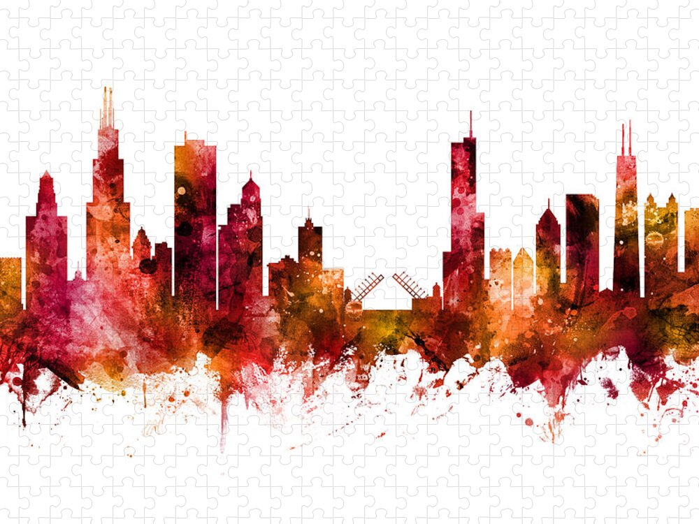 Chicago Jigsaw Puzzle featuring the digital art Chicago Illinois Skyline #26 by Michael Tompsett