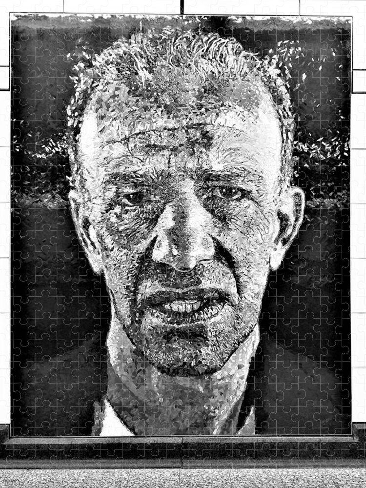 Art Jigsaw Puzzle featuring the photograph 2nd Ave Subway Art Old Man B W by Rob Hans