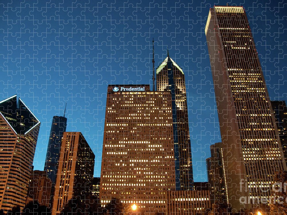 Amoco Building Jigsaw Puzzle featuring the photograph A View from Millenium Park at Dusk by David Levin