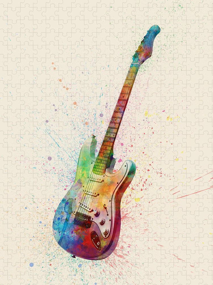 Electric Guitar Jigsaw Puzzle featuring the digital art Electric Guitar Abstract Watercolor #3 by Michael Tompsett