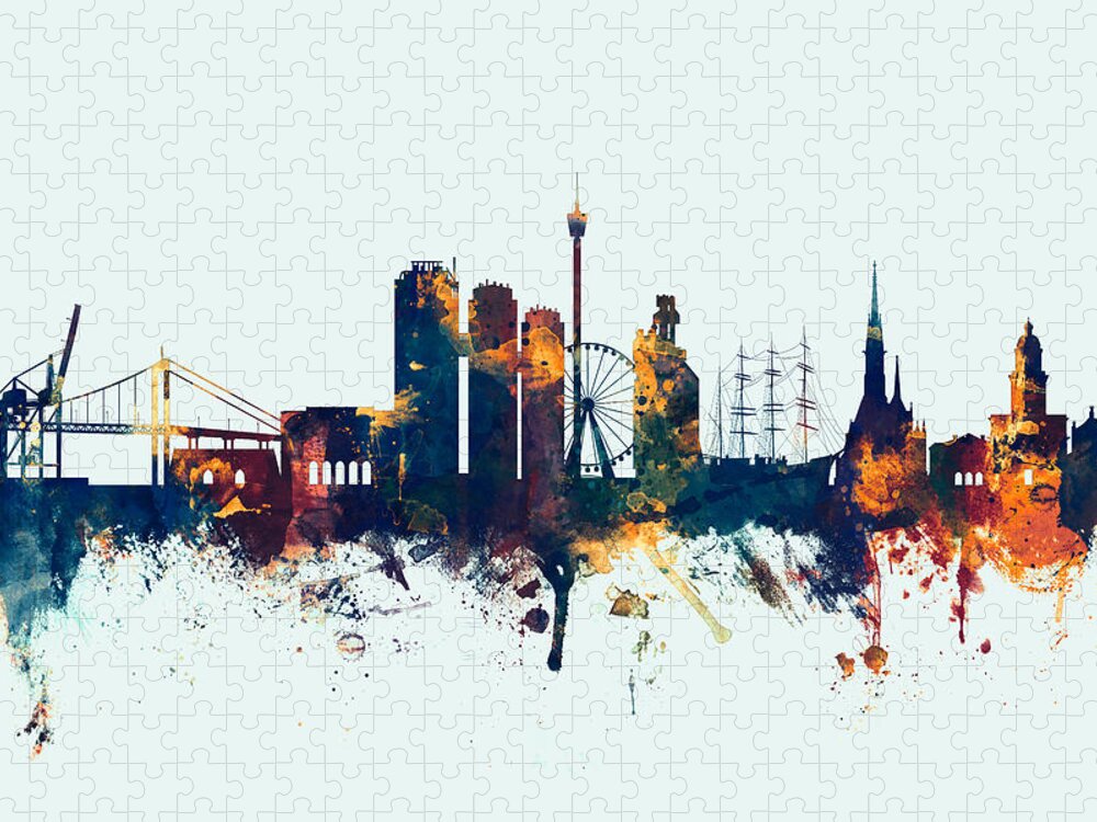 Sweden Jigsaw Puzzle featuring the digital art Gothenburg Sweden Skyline #3 by Michael Tompsett