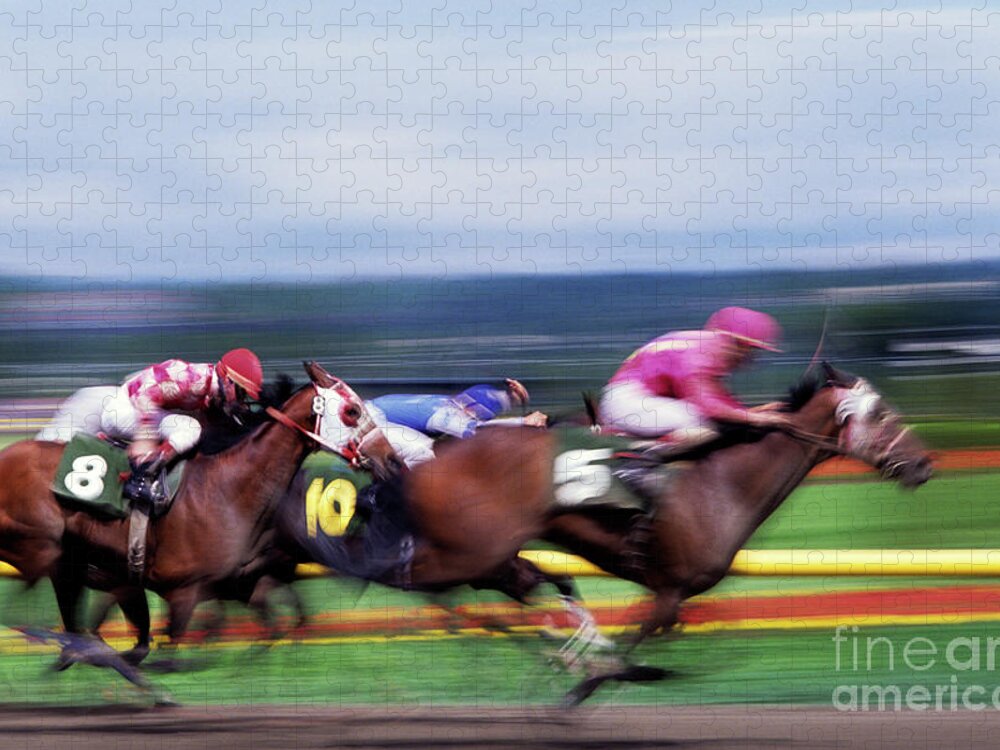 Motion Jigsaw Puzzle featuring the photograph Horse Race #3 by Jim Corwin