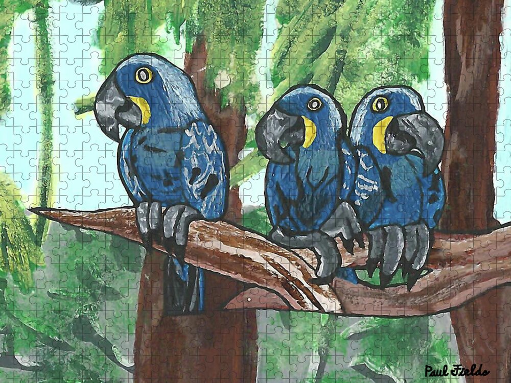 Macaws Jigsaw Puzzle featuring the painting 3 Macaws by Paul Fields